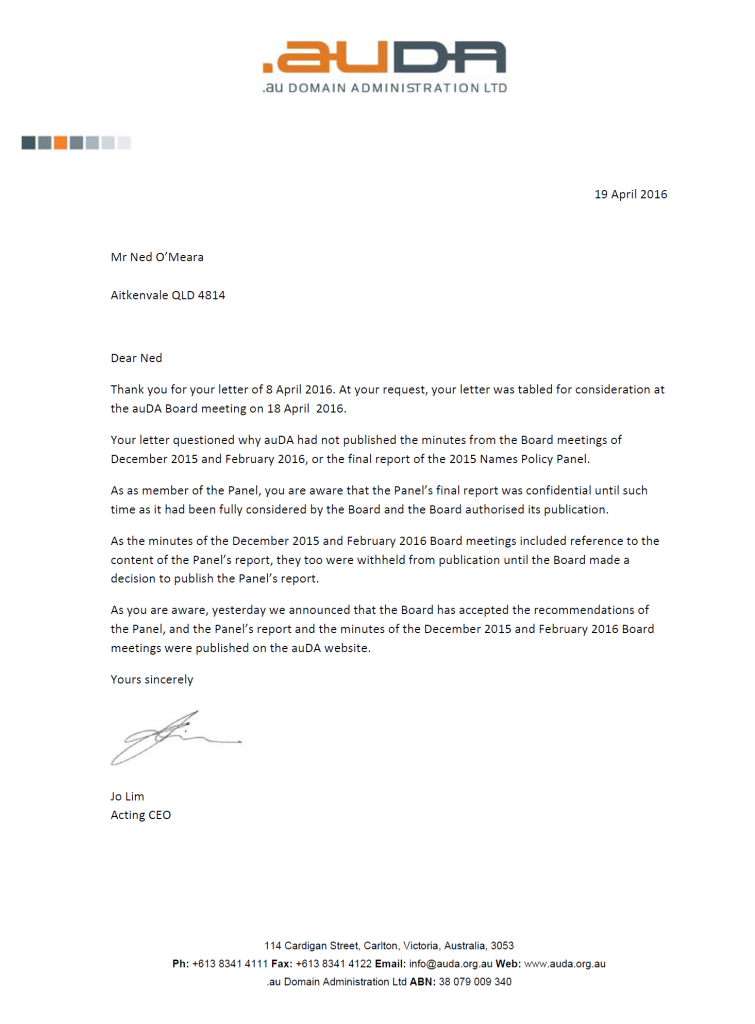 Reply From auDA – Domainer